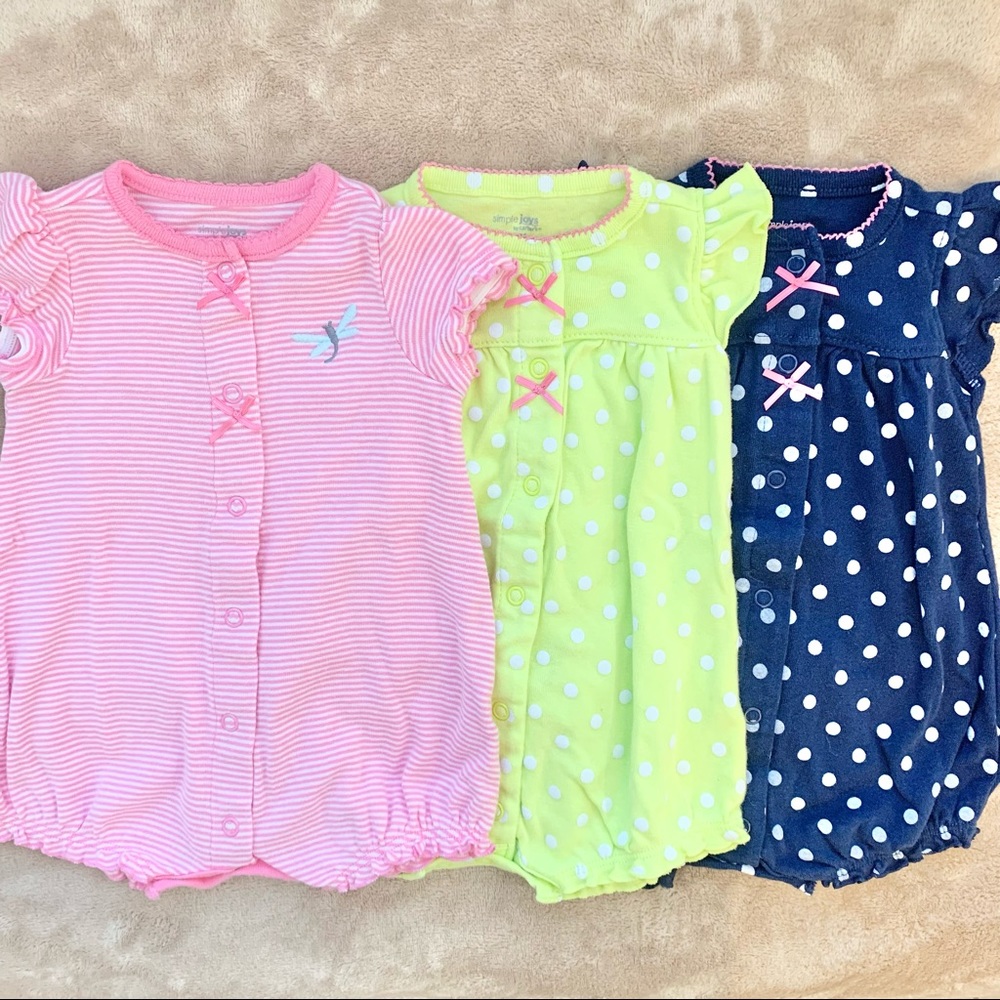 SIMPLE JOYS BY CARTER’S 3-Pack Snap-Up Rompers (Pink/Yellow Green/Navy, 0-3M)